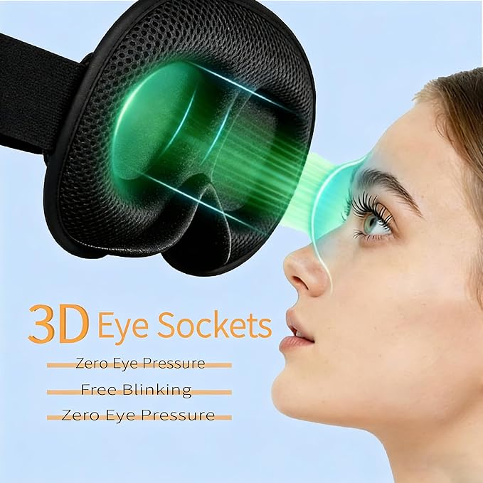 3D Sleep Mask for Side Sleepers, Memory Foam Eye Mask for Sleeping, 100% Blackout, Breathable & Lightweight, Adjustable Strap, No Pressure on Eyes, Soft Travel Sleep Mask for Men & Women Black