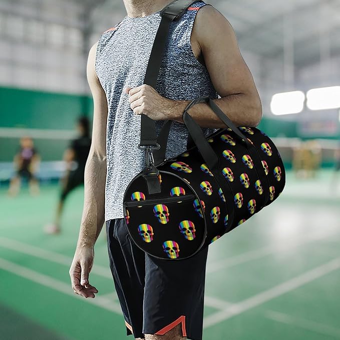 Dance Sports Gymnastics Bag Rainbow Skulls Foldable Gym Bags Lightweight Travel Sports Bag Unisex Gym Duffel Bags