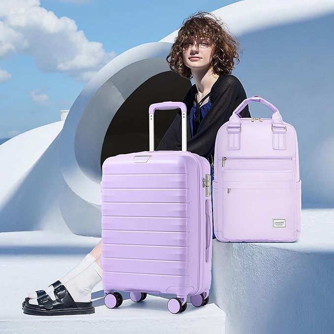 LARVENDER Luggage Sets 3 Piece, Hardside PP Carry On Suitcase with 360° Spinner Wheels TSA Lock Luggage Sets for Women, Lavender