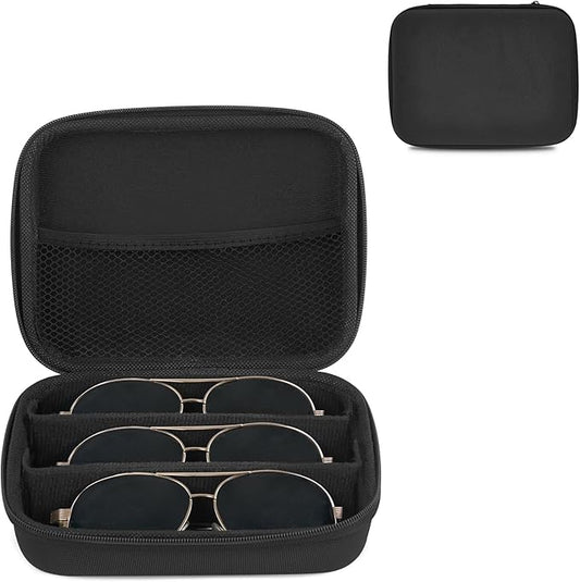 Mkono Travel Sunglasses Organizer Glasses Case Multiple Pairs with Adjustable Slots Eyeglasses Case Storage Box for Men (3 Slots, Black)