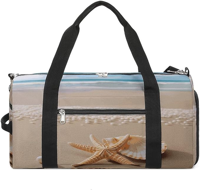Starfish Shell And Beach Gym Bag Lightweight ，Travel Duffle Bag with Shoe Compartment，Gym Bag for Women for Overnight, Weekend, Yoga, Gym, Business Trips, Sport And Hospital.