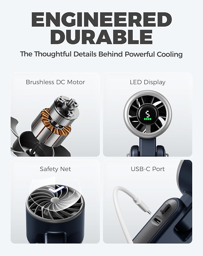 Diveblues Portable Handheld Turbo Fan, 5 Gear Wind, Battery Operated, Up to 12 Working Hours, 3 IN 1 Hand Fan with Air Turbo Tech Cooling Fan for Outdoor Activities, Travel, Working