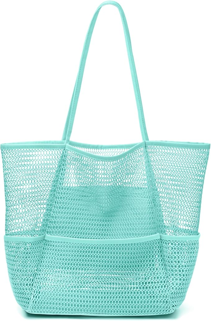 KPX Beach Bag with Mini Pocket, Beach Tote Bags for Women Large Foldable Mesh Swimming Pool Travel Bags - Sandproof