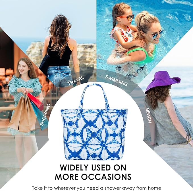 KABAQOO Extra Large Beach Bag Waterproof Sandproof Women Beach Tote with Zipper & Wet Compartment for Pool Gym Grocery Travel