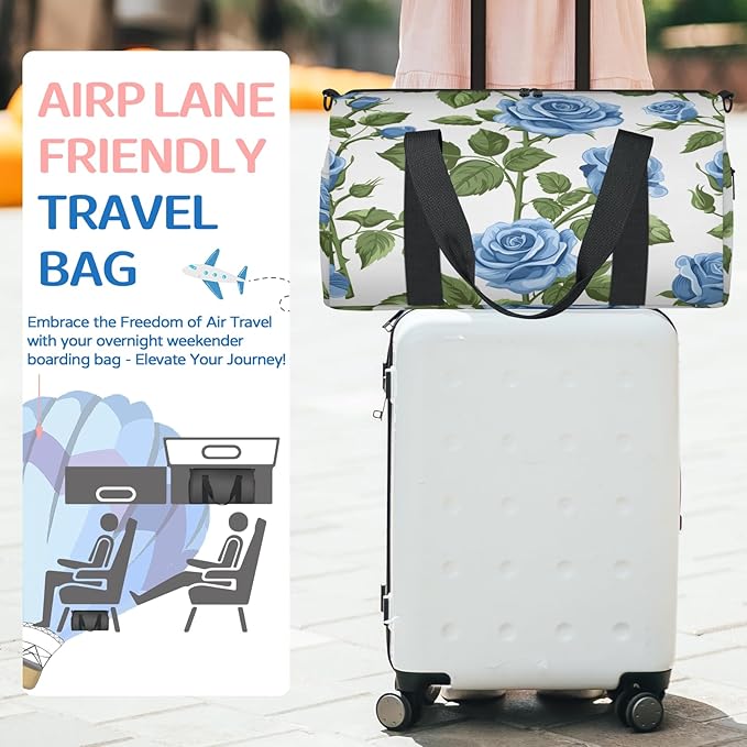 Blue Roses Travel Duffle Bag for Women Men, Overnight Weekender Bag, Carry on Tote for Sport Gym