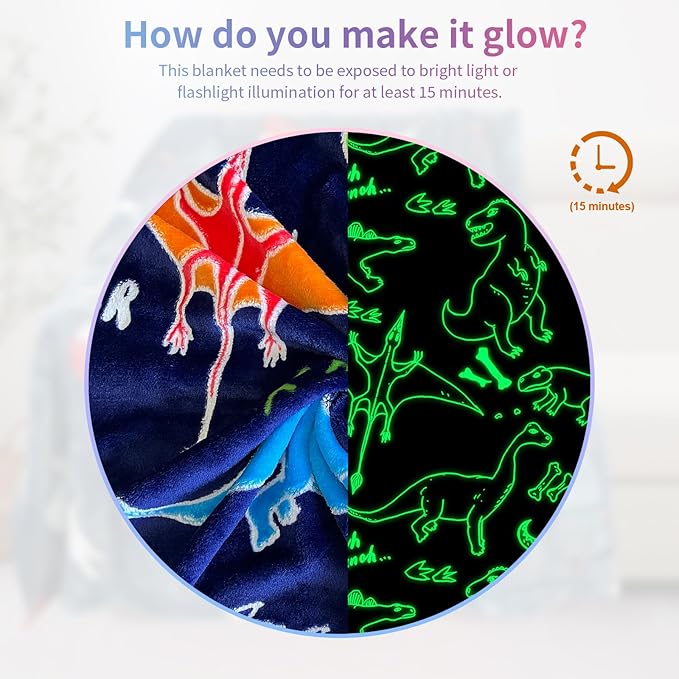 Dinosaur Blanket for Boys, Dinosaur Glow in The Dark Blanket for Kids/Toddler/Baby, Soft Fleece Blankets and Throw, Birthday 40"x 50"