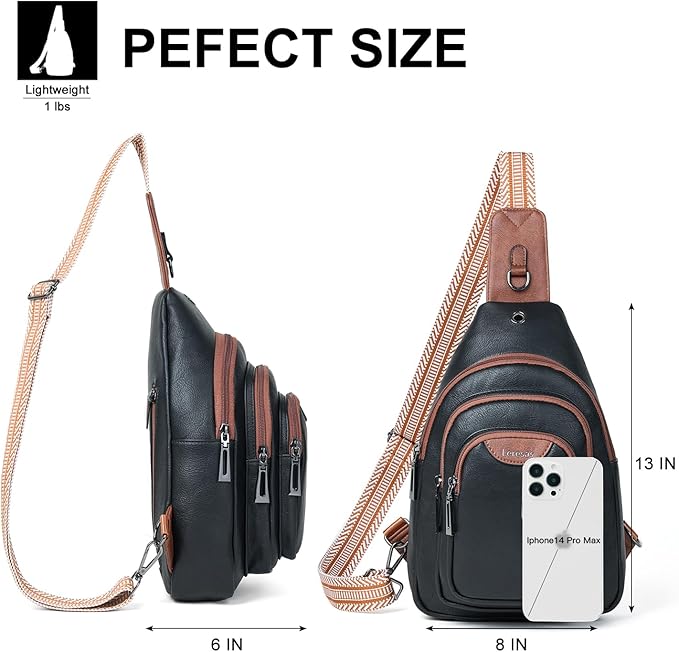 10L Crossbody Sling Bag for Women Men Anti Theft Cross Body Fanny Pack Belt Bag Purse Gifts for Women Faux Leather, Black Brown