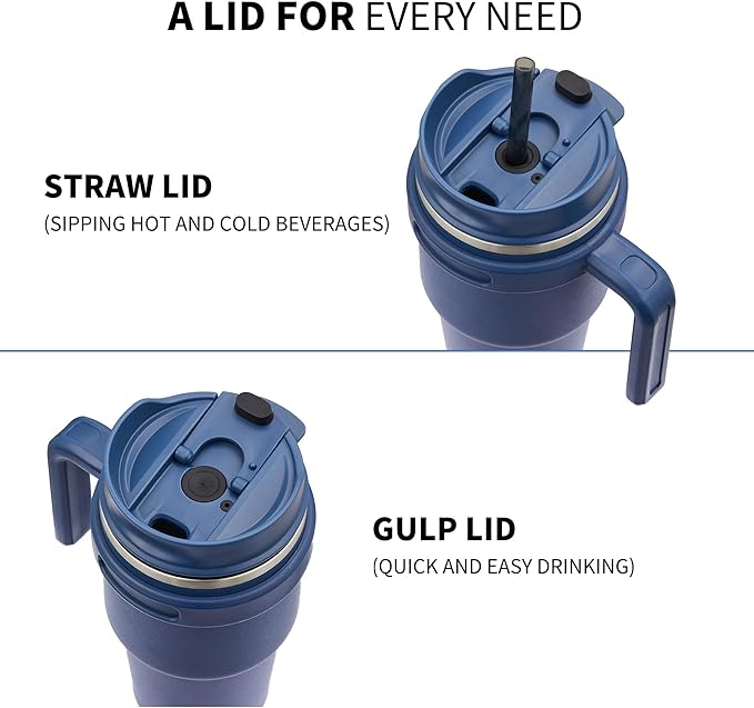 ALOUFEA 20 oz Insulated Coffee Mug Tumbler with Handle, Stainless Steel Travel Mug Tumbler with Lid and Straw,Double Wall Vacuum Leak Proof Ice Coffee Thermal Cup, Navy/Rose Gold