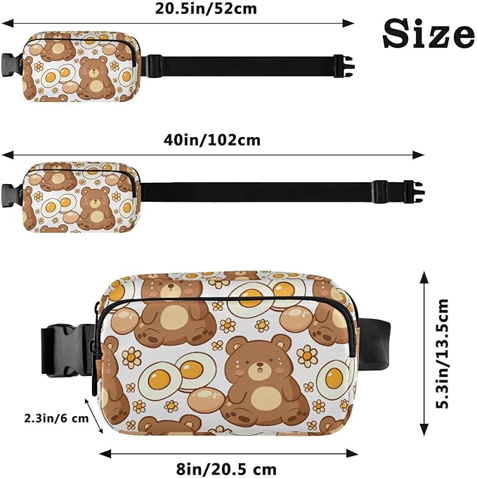 Kawaii Bear Fried Eggs Fanny Pack for Women Men Water Resistant Fashion Waist Packs with Adjustable Strap Belt Bag for Travel Workout Jogging Hiking 21219068