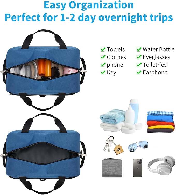 Apenze Small Gym Bag 14 inch lightweight Carry On Mini Duffel Bag with D-Ring for Travel Sport - Blue