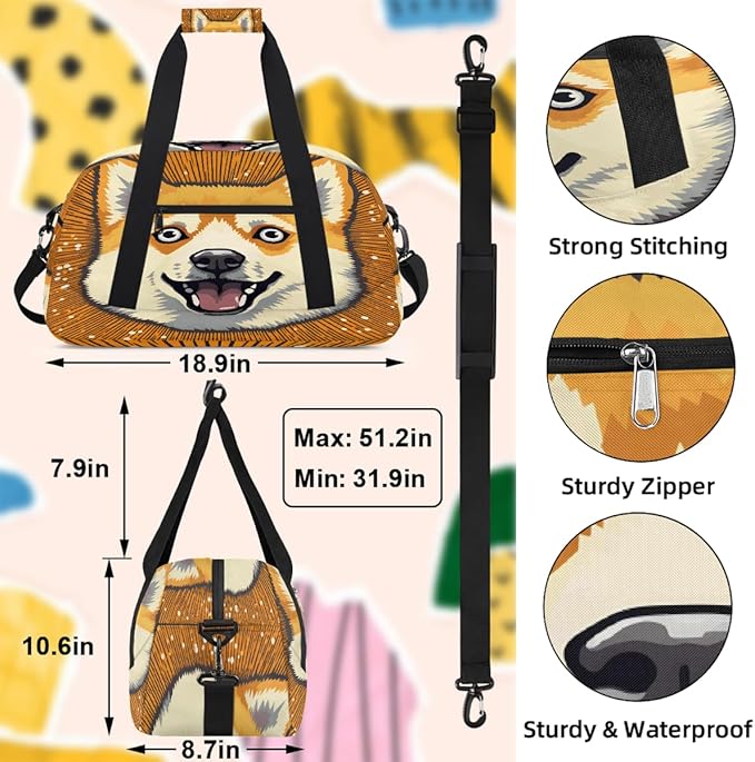 Travel Duffle Bag for travel duffle bag sports Girls Boys Kids Animal Dog Yellow Lightweight Overnight Sleepover Weekender Bags Small Dance Gym Sport Bag Teens Carry-On Size Workout Bag