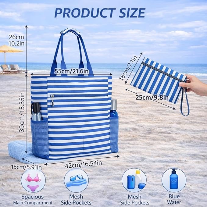 Waterproof Foldable Tote Bag for Travel – Large Carry-On with Zipper Pocket for Beach, Gym, Airplane & Weekend Trips