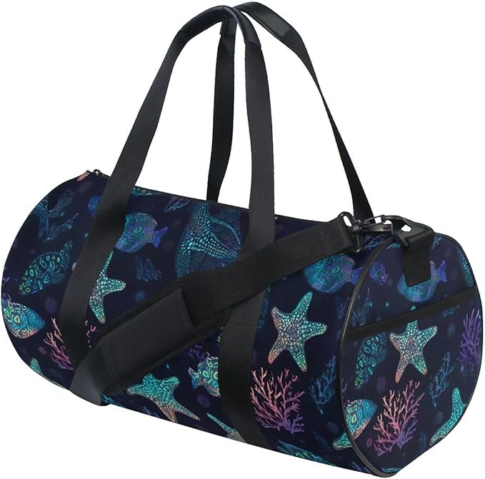 MNSRUU Sports Duffel Bags, Fluorescent Starfish Athletic Gym Bag Overnight Workout Travel Tote Luggage for Men Women Yoga