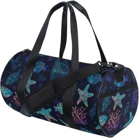 MNSRUU Sports Duffel Bags, Fluorescent Starfish Athletic Gym Bag Overnight Workout Travel Tote Luggage for Men Women Yoga