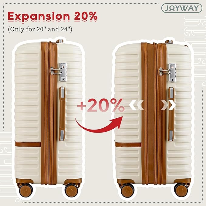 Joyway Expandable Carry on Luggage Sets Airline Approved, Lightweight Hard Shell 20 Inch Carry-on Suitcase with Spinner Wheels, White