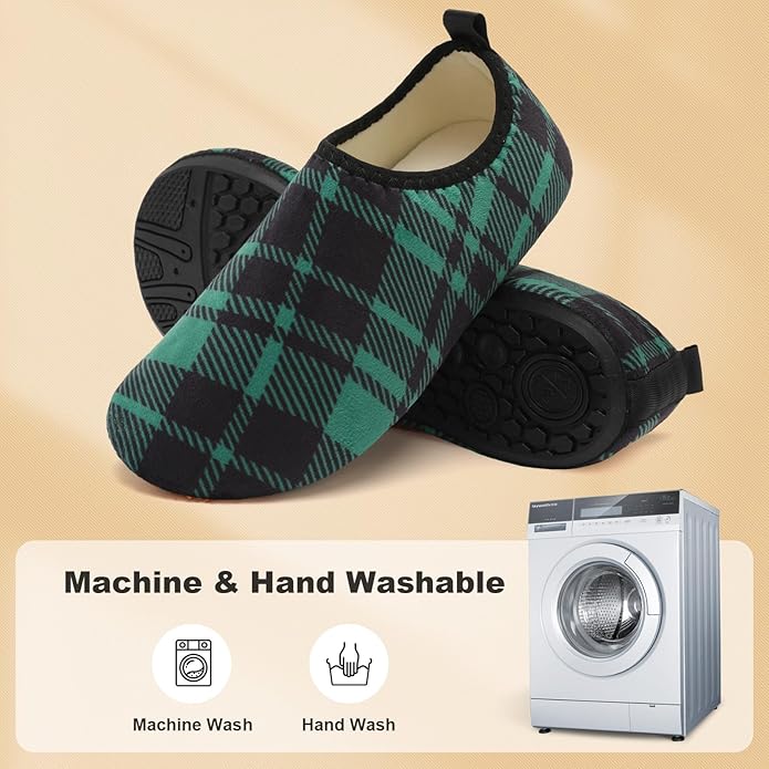QFH Womens & Mens Cozy House Slippers - Portable Travel Shoes with Flexible Rubber Sole & Soft Velvet Lining