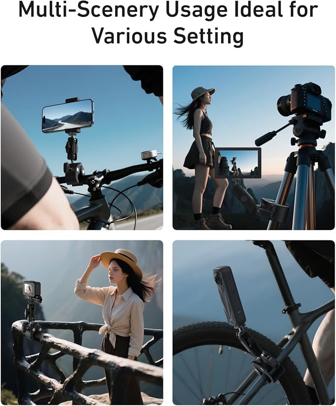 TELESIN Camera Clamp Mount Bike Motorcycle Handlebar Mounts Accessories, 360 Ball Joint Tube Roll Bar Holder Clip for DJI Osmo Action 6/Osmo Nano/Action 5 4 Pro/Hero 13 12 11 10 9 8 7/Insta 360 X5 X4