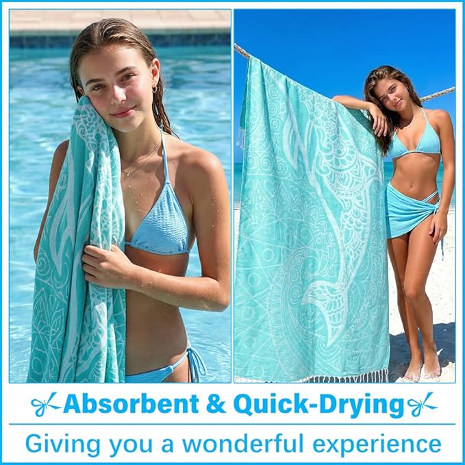 Thin Turkish Beach Towel Lightweight Soft Cotton Extra Large XL Oversized Sand Free Sandproof Absorbent Quick Dry Towels Cloud Bath Pool Travel Compact Essentials Accessories for Adult Gifts