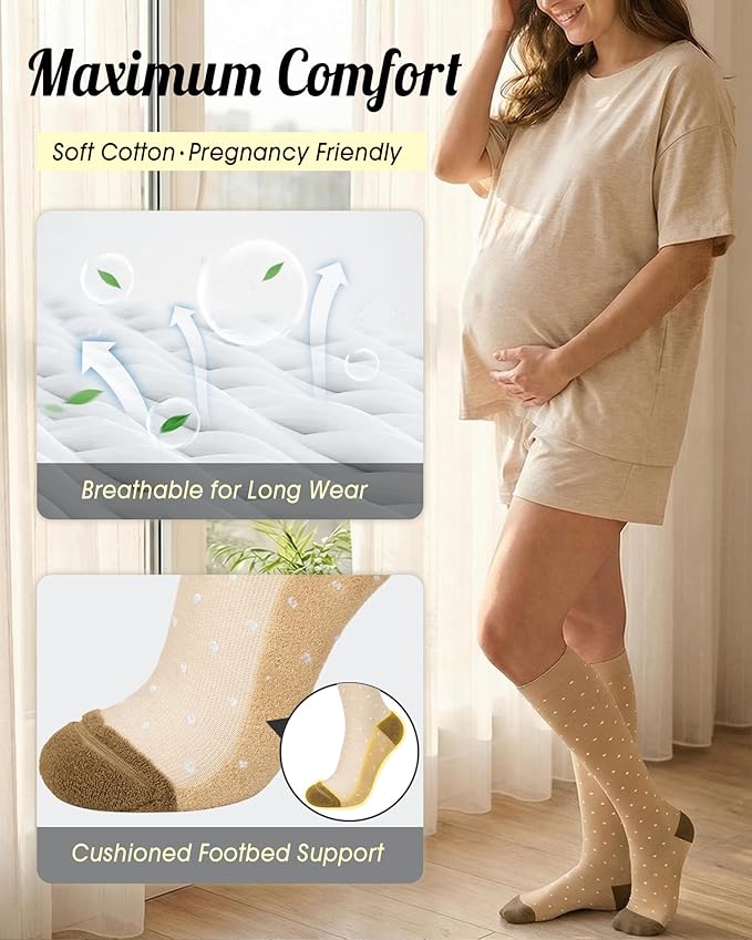 CTHH Cotton Compression Socks for Women Men 20-30mmHg Knee High Support Socks Circulation for Running, Travel, Nurses, Pregnancy (2 Pairs)