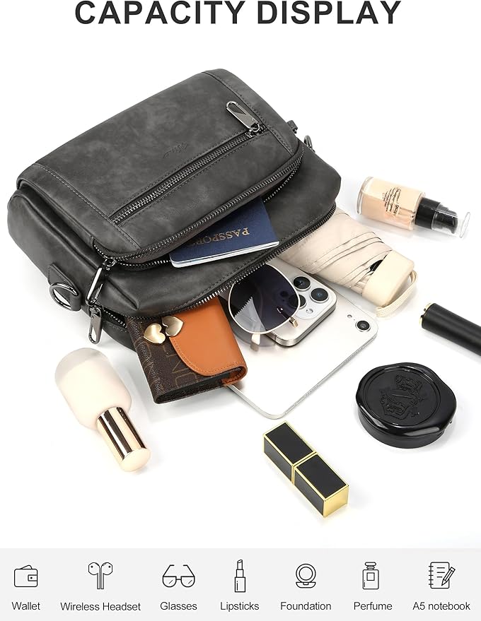 Small Leather Crossbody Bags for Women Anti theft Purses and Handbag Shoulder Hangbag with Wide Strap Tassel