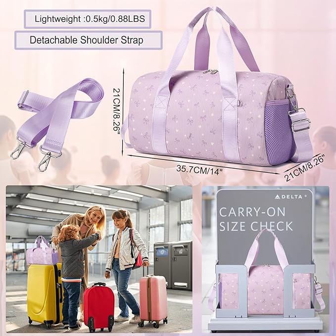 Dance Bag for Girls Corduroy Purple Ballet Dance Bags for Girls 4-6 Toddler Small Duffle Ballerina Bags with Waterproof Dry Wet Separated Compartment