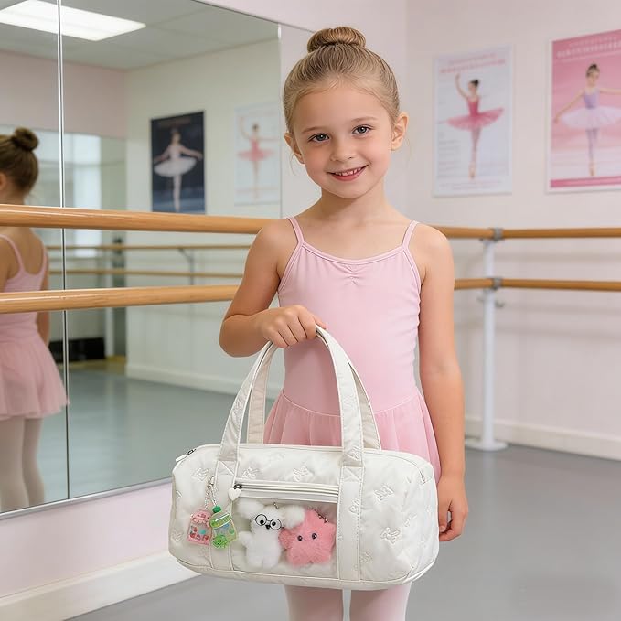 Ballet Dance Bag for Girls Toddler Dance Bags for 4-6 Ballerina Small Overnight Sleepover Gym Bag,with Kawaii Ita Bags Pin Display Pocket