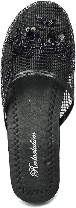 REDVOLUTION Women's Chinese Mesh Slipper Floral Flip Flop Sandals | 1313