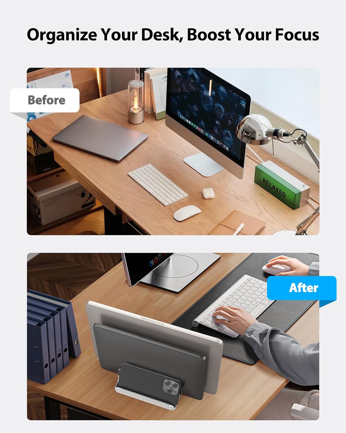 AboveTEK Vertical Laptop Stand, 3 Slots Aluminum Desk Laptop Holder & Laptop Docking Station Stand for MacBook, Tablet, Phone - Universal Fit (Up to 17.3") - Heavy Duty Polished, Anti Slide - Silver