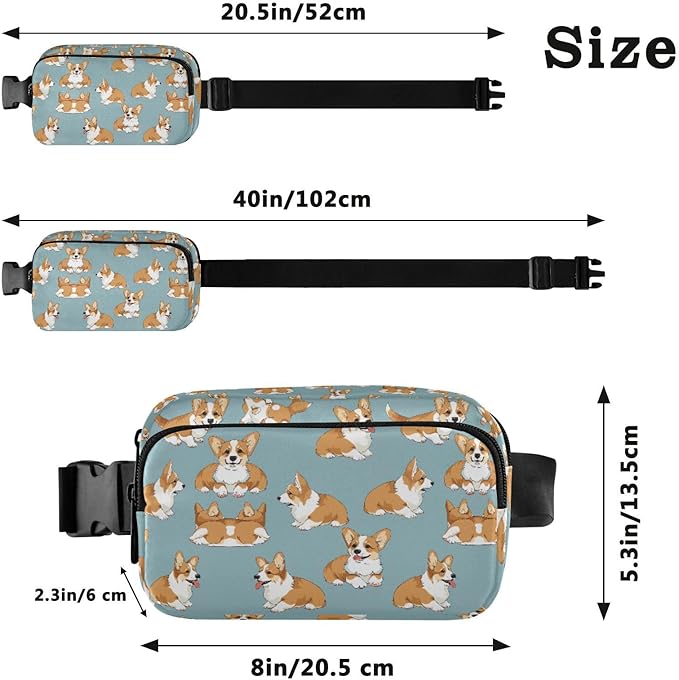 Kawaii Corgis Dog Fanny Pack for Women Men Water Resistant Fashion Waist Packs with Adjustable Strap Belt Bag for Travel Workout Jogging Hiking 21219318