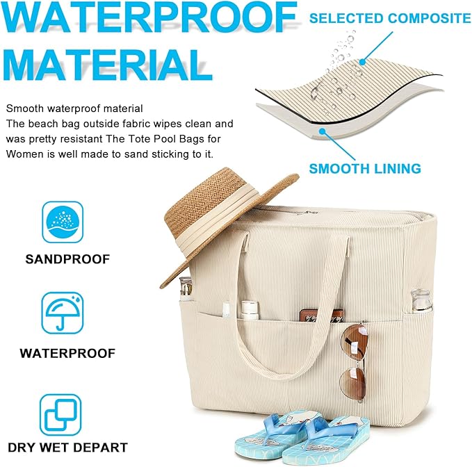 Bluboon Beach Bags for Women, Large Waterproof Tote Bag With Wet Compartment for Pool Weekender Travel Gym