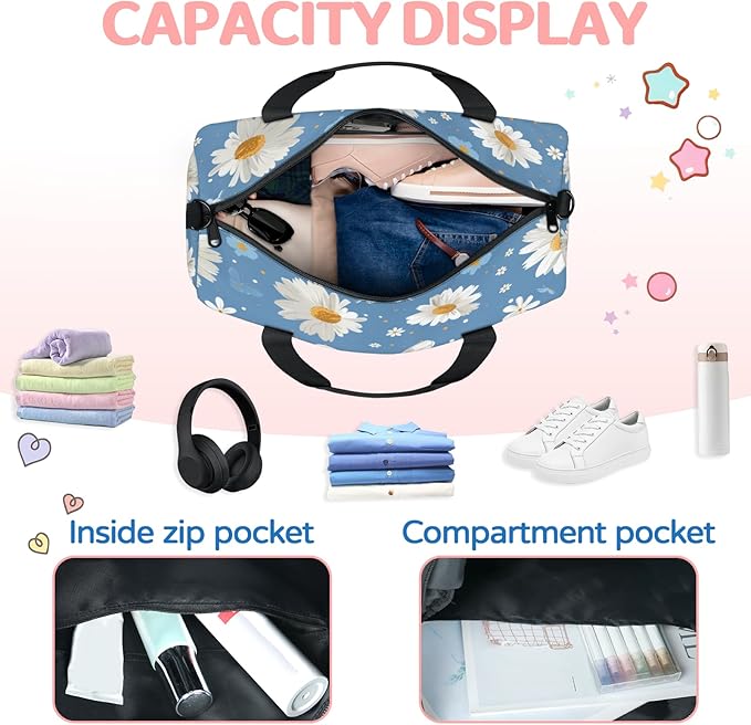 Daisy Butterfly Travel Duffle Bag for Women Men, Overnight Weekender Bag, Carry on Tote for Sport Gym
