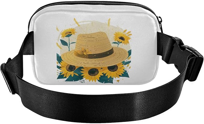 Hat with Sunflowers Fanny Pack for Women Men Water Resistant Fashion Waist Packs with Adjustable Strap Belt Bag for Travel Workout Jogging Hiking 21218958