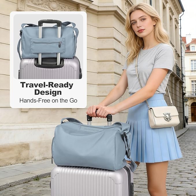 Women's Mini Gym Bag Crossbody, Everyday Sling Duffel with Shoe Compartment & Wet Pocket, Water-Resistant Travel Bag, Dusty Blue