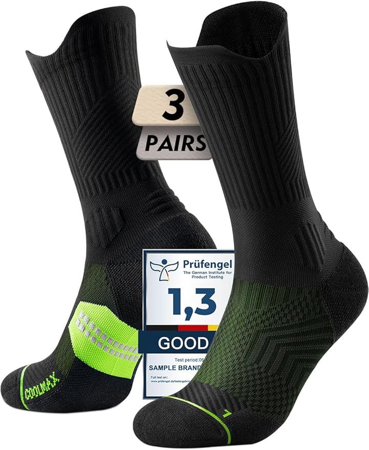 Compression Running Socks, Bamboo Viscose Coolmax Moisture-Wicking Anti-Blister Athletic Hiking Workout Gym Padded