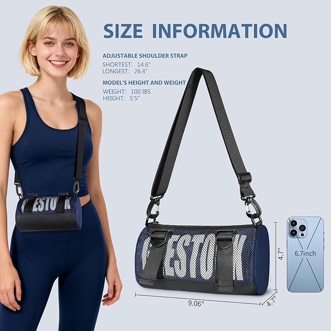 Geestock Mini Gym Bag for Women Men – Lightweight Compact 9'' Crossbody Duffel Bag with Adjustable Strap, Portable Small Gym Bag for Yoga, Workout, Travel, Navy Blue