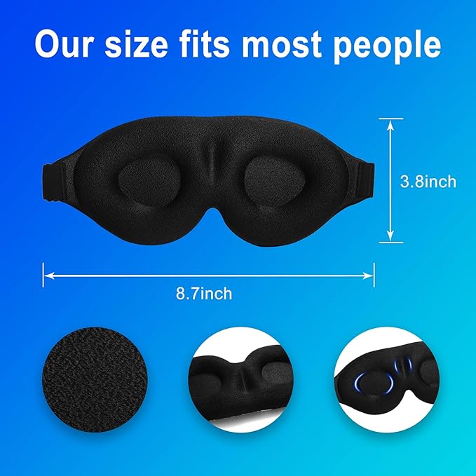 3D Sleep Mask, 100% Blackout 3D Contoured Sleep Eye Mask, Comfortable & Super Soft Sleeping Mask with Adjustable Straps for Women, Men, Sleeping Travel Yoga Naps (Colorful - Pack of 1)