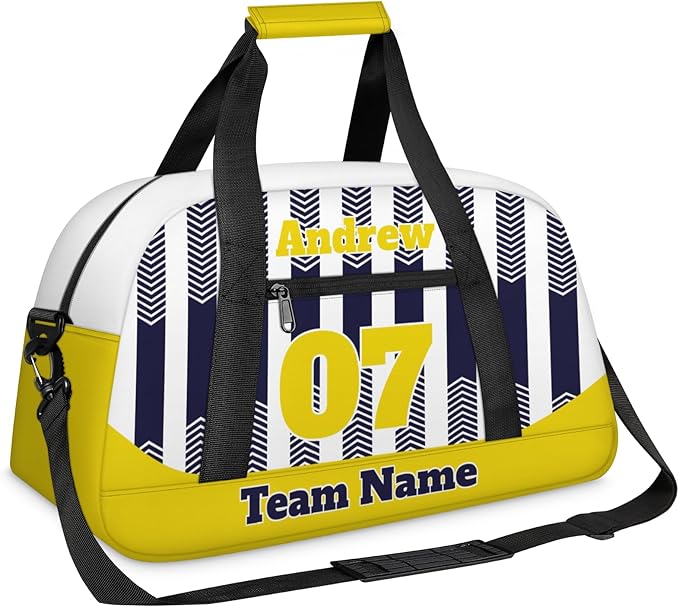Basketball Soccer Gifts for Boys Girls - Custom Sports Duffle Bag, Personalized Name & Team Bag, Water-Resistant Gym Bag for Basketball, Soccer, Volleyball | Y-Navy Yellow