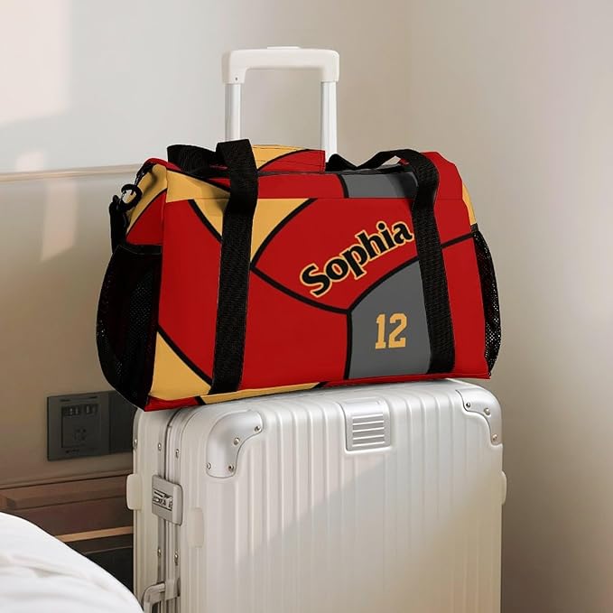 Custom Volleyball Gold Red Duffel Bag with Name Personalized Travel Bags Sport Gym Bag Carry On Weekender Bags for Men Women