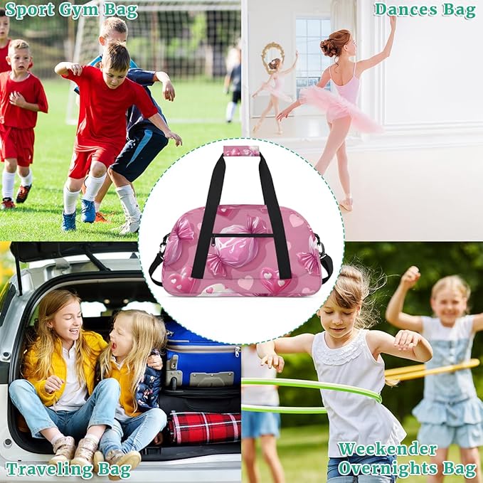 Candy Love Kids-Duffel-Bags Gymnastics Dance Bag Carry-On Overnight Travel Gym Lightweight Dance Sports Bags For Girls Boys Kids，