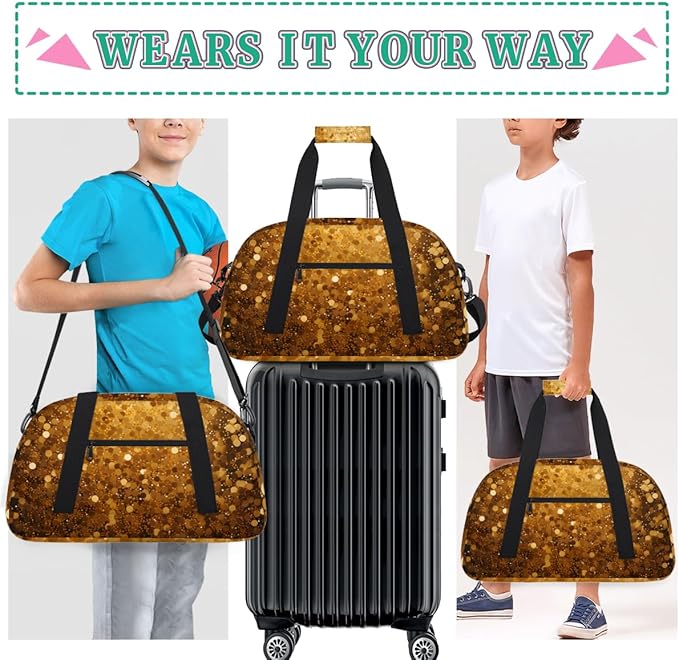 Gold Sequins Glitter Gym Travel Duffle Bag for Women & Men with Front Zipper Pocket for Sports, Overnight, Weekender, Carry On,Workout & Dance Bag,Shining Gold,18.9 * 8.7 * 10.6 in