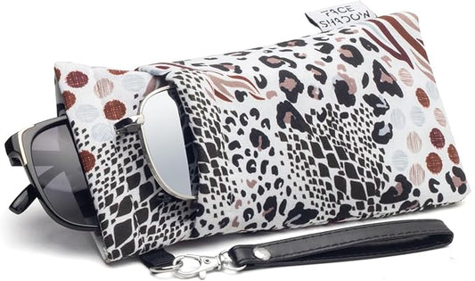 Face Shadow Double Glasses Case Soft Eyeglass Case For Women Men Squeeze Top Sunglasses Case With Cleaning Cloth