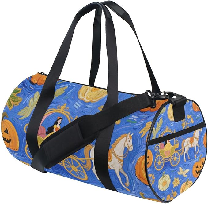 Princess Carriage Blue Art Painting Waterproof Travel Bag Gym Workout Bag