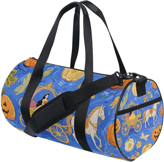 Princess Carriage Blue Art Painting Waterproof Travel Bag Gym Workout Bag