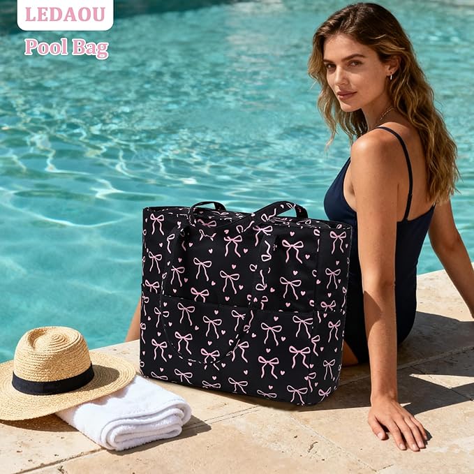 LEDAOU Large Beach Bag Women Waterproof Sandproof Zipper Beach Tote Pool Bag for Swim Gym Grocery Travel with Wet Pocket | Waterproof, Sandproof, Zipper, Pool, Gym, Grocery