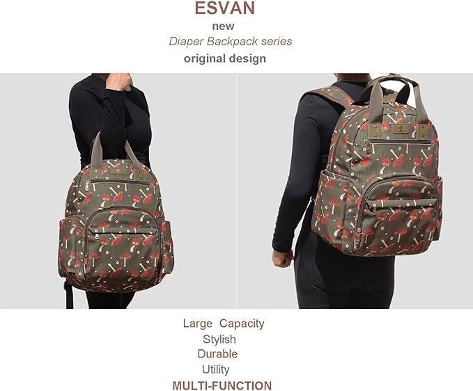 Diaper Bag Backpack, Large Capacity Multifunction Baby Essentials Fashion Travel Pack Linen Canvas office Laptop Bag (Corduroy Mushroom)