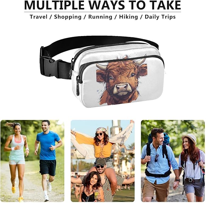 Scottish Highland Cow Fanny Pack for Women Men Water Resistant Fashion Waist Packs with Adjustable Strap Belt Bag for Travel Workout Jogging Hiking 21220033