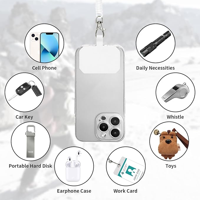 Phone Tether Lanyard Anti-Drop Outdoor Strap with Carabiner for Skiing, Hiking, Cycling, Fishing, Climbing - Fit iPhone and Most Cell Phones (Black+White)