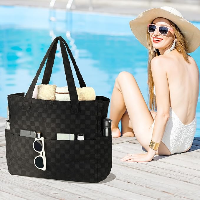 LEDAOU Large Beach Bag Women Waterproof Sandproof Zipper Beach Tote Pool Bag for Swim Gym Grocery Travel with Wet Pocket | Waterproof, Sandproof, Zipper, Pool, Gym, Grocery