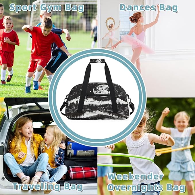 Travel Duffle Bag for travel duffle bag sports Girls Boys Kids Moon Landscape Lightweight Overnight Sleepover Weekender Bags Small Dance Gym Sport Bag Teens Carry-On Size Workout Bag