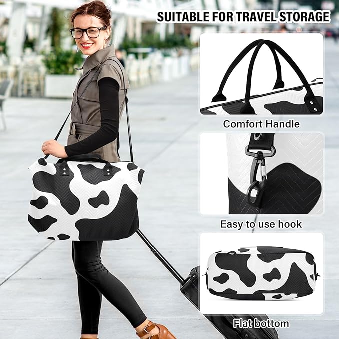 Travel Duffle Bag, Cow Skin Print Gym Bag with Storage Bag Weekender Overnight Bag for Men Women Trip Sports Yoga